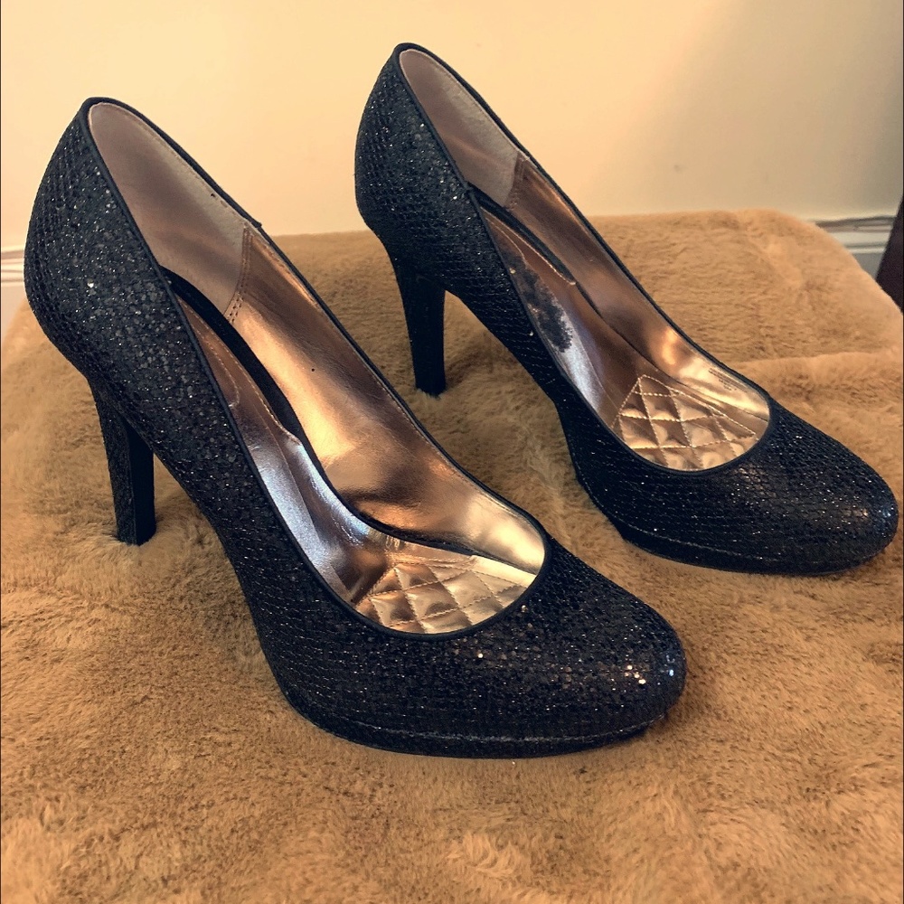 Black Glitter/Sequence Platform Heels